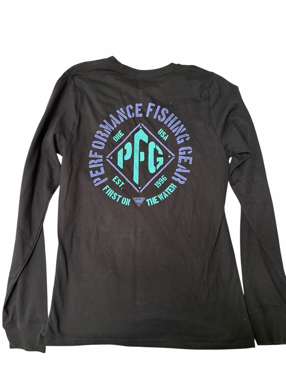 Columbia Black Long Sleeve PFG Tee with Blue Tag